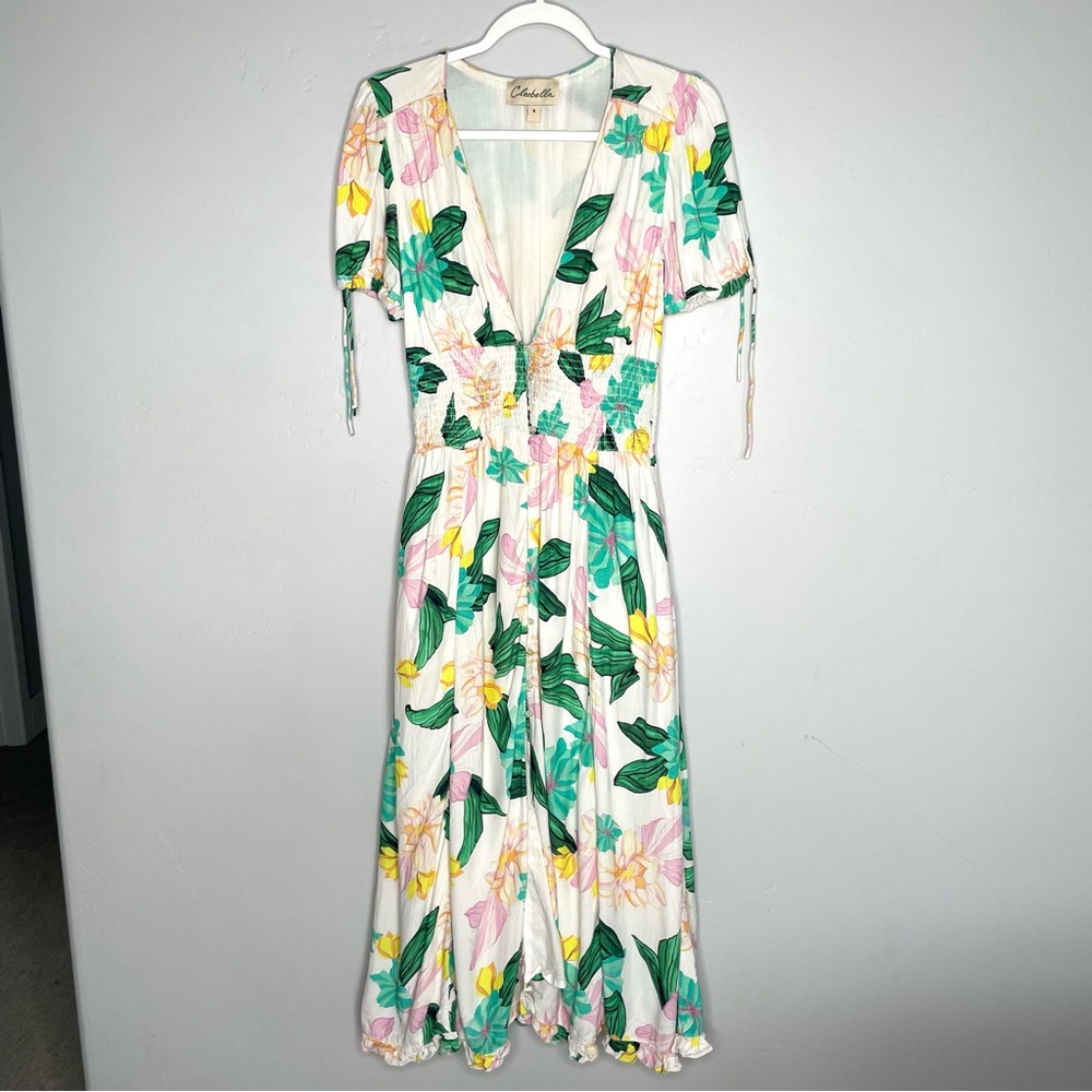 Cleobella Anthropologie Tropical Floral Maxi Dress Small Short‎ Sleeve Smocked